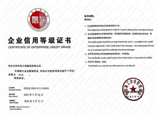 Chứng chỉ AAA Xếp hạng Tín nhiệm Doanh nghiệp Hiệp hội Quản lý Doanh nghiệp Xây dựng Trung Quốc 2023~2026